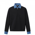 Unisex Oversize-Halfzip-Sweatshirt with contrasting shirt collar and denim cuffs Fashion Glam