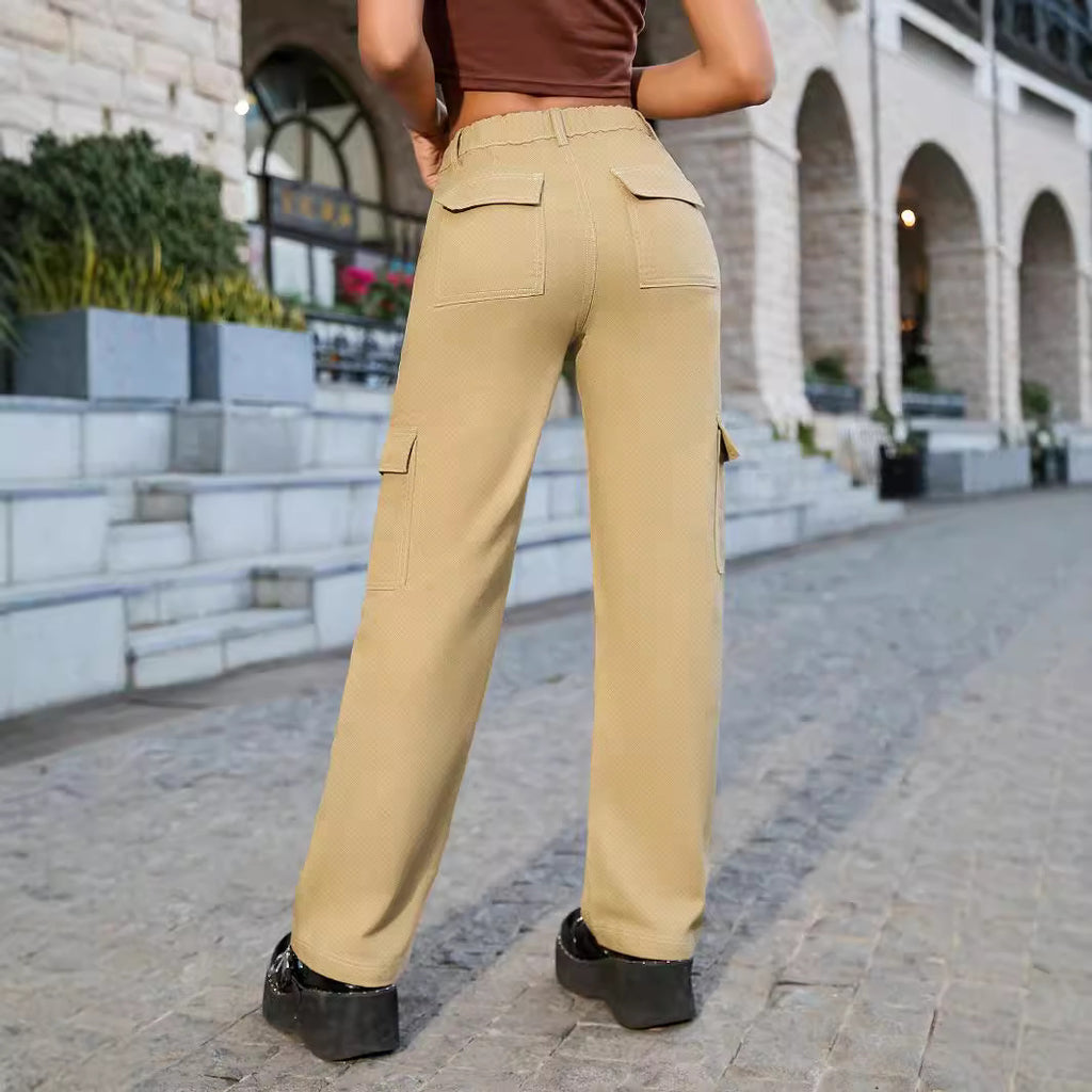 Women's wide cargo pants with a high waist and flap pockets Fashion Glam