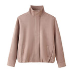 Women's Boxy Short Jacket with High Stand Collar and Concealed Zipper Fashion Glam