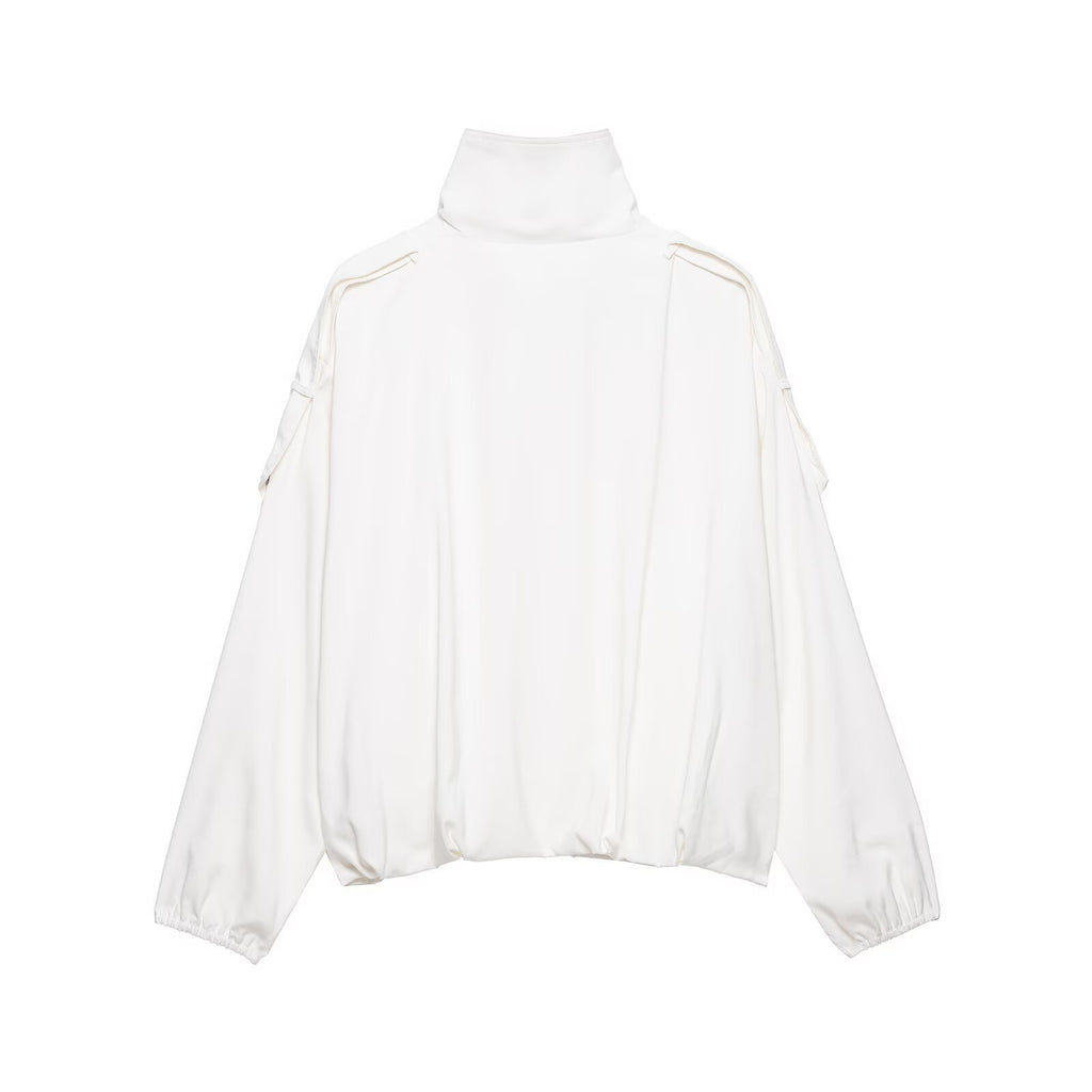 Women Oversize Blouson Jacket with Stand-Up Collar and Snap Front Fashion Glam