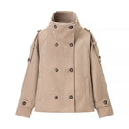 Women's Short Double-Breasted Wool Peacoat with Stand-Up Collar Fashion Glam