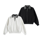 Unisex Oversized Sweatshirt with inset check shirt collar and half zipper Fashion Glam