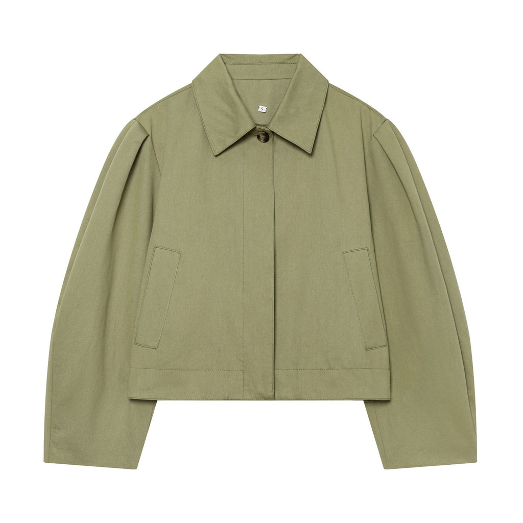 Women's Cropped Boxy Utility Jacket with Pleats and Flap Pockets Fashion Glam