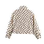 Women's Lined Teddy Jacket with Heart All-Over, Stand Collar and Drawstring Fashion Glam