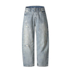 Men's Loose-Fit Vintage Denim Pants with Used Effect, Paint-Splatter and Distressed Details Fashion Glam