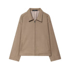 Women Boxy Wool Blend Blouson Jacket with Zipper and Shirt Collar Fashion Glam