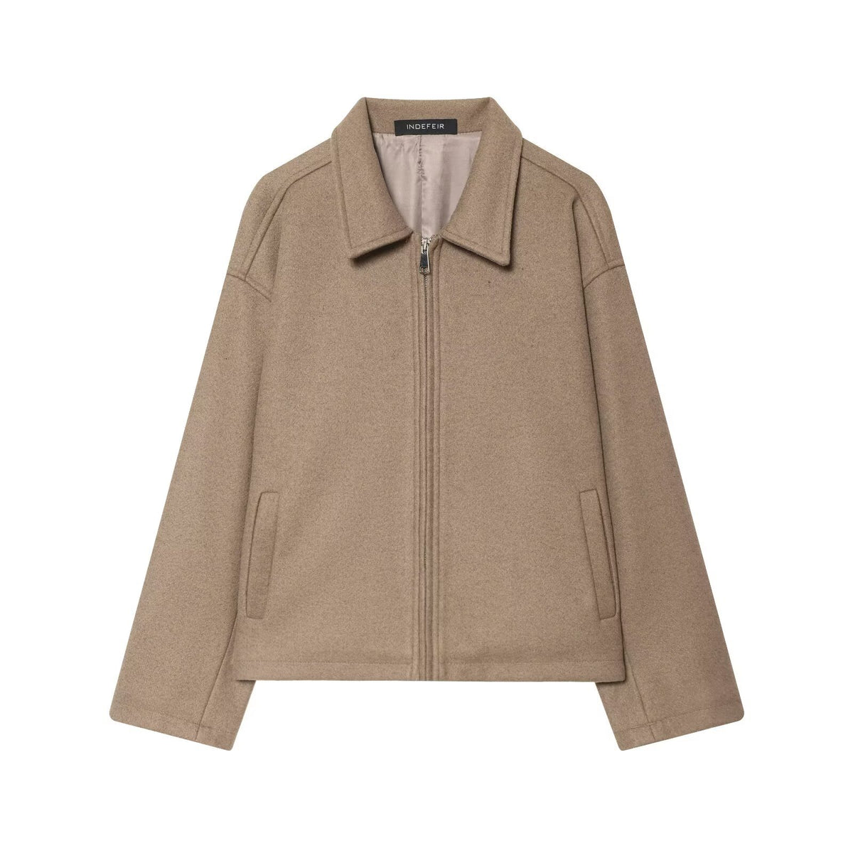 Women Boxy Wool Blend Blouson Jacket with Zipper and Shirt Collar Fashion Glam