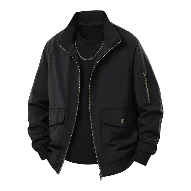 Men's Wind and Water Resistant Urban Bomber Jacket with Stand Collar and Multiple Pockets Fashion Glam