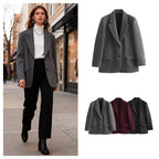 Women Long Wool Blend Double-Breasted Coat with Notched Collar and Flap Pockets Fashion Glam