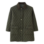 Women’s quilted coat with cord collar, checkered quilting and patch pockets Fashion Glam