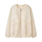 Women's Shiny Bomber Jacket with Decorative Stone Trim and Elastic Hem Fashion Glam