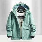 Men's waterproof city outdoor jacket with hood, concealed zipper and cargo pockets Fashion Glam