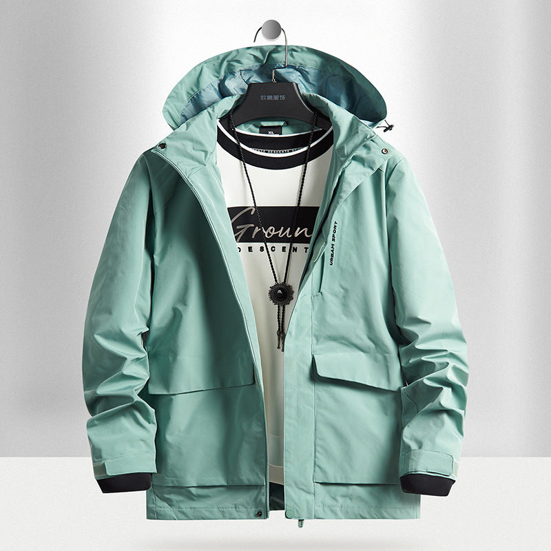 Men's waterproof city outdoor jacket with hood, concealed zipper and cargo pockets Fashion Glam