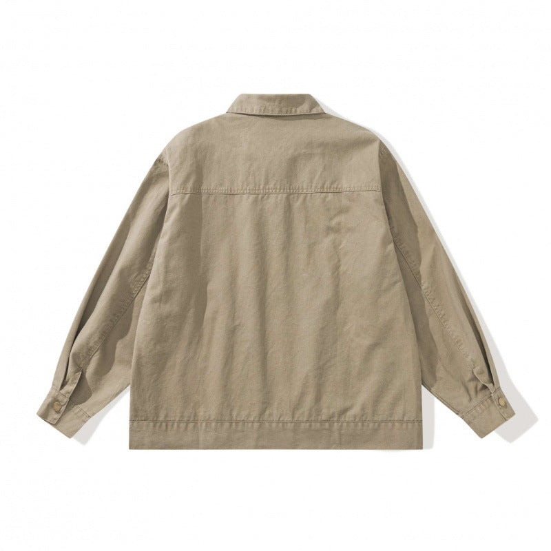Unisex Boxy Canvas Worker Jacket with Front Zip and Stud Applications Fashion Glam