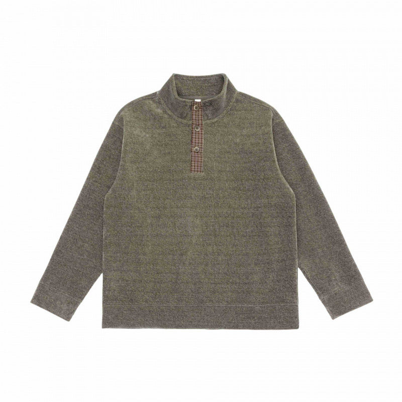 Unisex Boxy Knit Sweater with Half Button Placket and Stand-Up Collar Fashion Glam