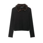 Women's fine-knit cardigan with faux fur collar and concealed button placket Fashion Glam