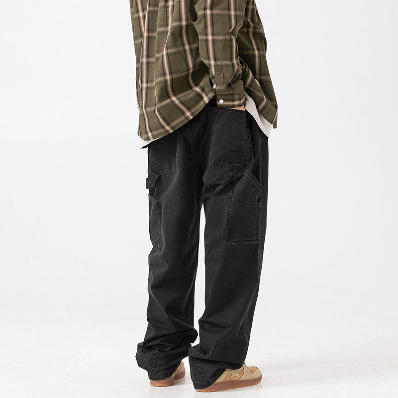 Men's Wide Utility Cargo Pants in Baggy Fit with Large Patch Pockets and Reinforced Knee Areas Fashion Glam