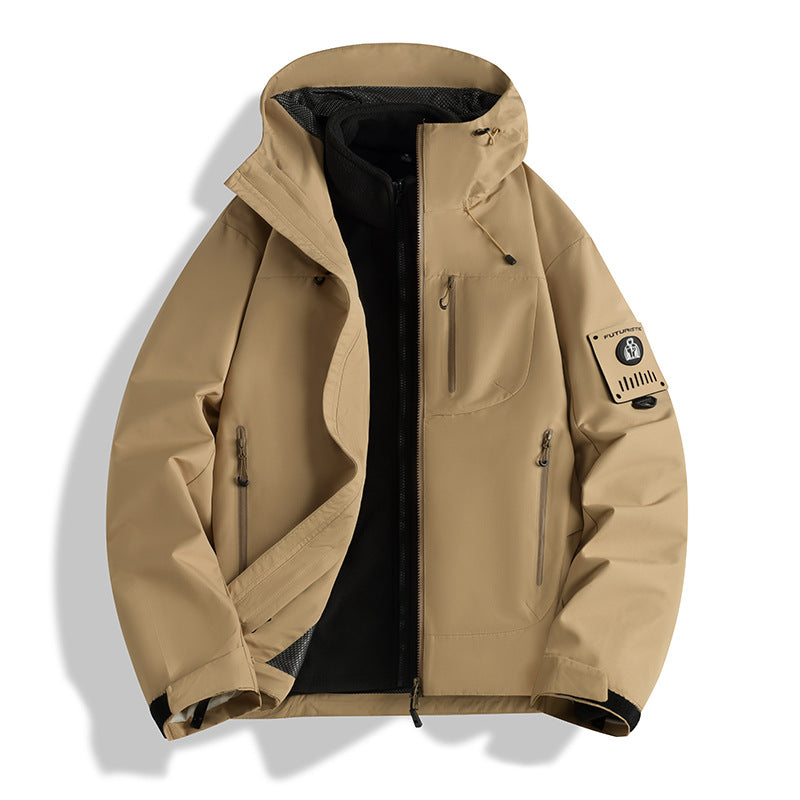 Men's Multifunctional Softshell Jacket with Removable Fleece Lining, Tactical Zipper Pockets and Hood Fashion Glam