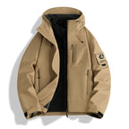 Men's Multifunctional Softshell Jacket with Removable Fleece Lining, Tactical Zipper Pockets and Hood Fashion Glam