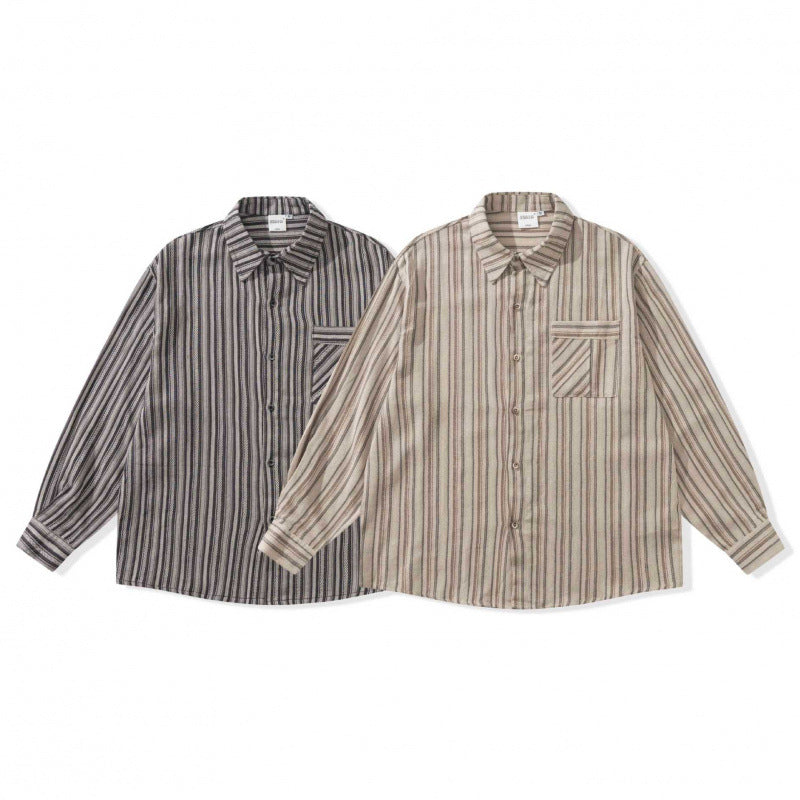 Unisex Oversize-Longsleeve Shirt with Vertical Striped Pattern and Chest Pocket Fashion Glam