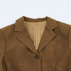 Women Tailored Short Blazer with Wiener Seams, Continuous Button Placket and Flap Pockets Fashion Glam