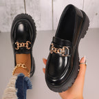 Women Chunky Platform Loafer with Metal Chain Detail and Profiled Rubber Sole Fashion Glam