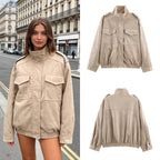 Women’s short jacket in military style with epaulets, patch chest pockets, and elastic hem Fashion Glam