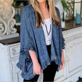 Women Oversized Jeans Kimono with Ruffle Edge and Open Fall Fashion Glam