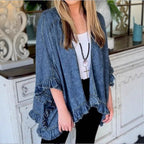 Women Oversized Jeans Kimono with Ruffle Edge and Open Fall Fashion Glam