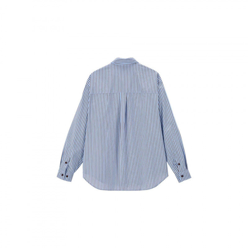 Unisex Oversized stripe shirt with diagonal striped chest pocket, Kent collar and rounded hem Fashion Glam