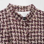 Women Boucle-Tweed Jacket with Stand-up Collar and Faux Fur Cuffs Fashion Glam