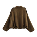 Ladies short jacket in oversized bomber style made of suede imitation with balloon hem and epaulettes Fashion Glam