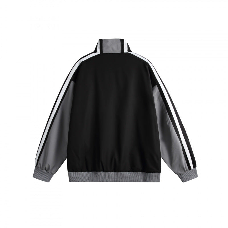 Unisex Lightweight Retro Track Jacket with Stand Collar, Contrasting Stripes and Ribbed Cuffs Fashion Glam