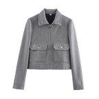 Women's short boxy wool jacket with full zip and patch pockets Fashion Glam