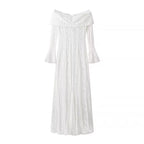 Ladies maxi dress made of lace with off-shoulder Carmen neckline and bell sleeves Fashion Glam
