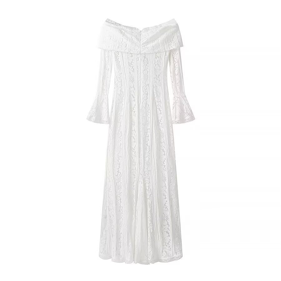 Ladies maxi dress made of lace with off-shoulder Carmen neckline and bell sleeves Fashion Glam