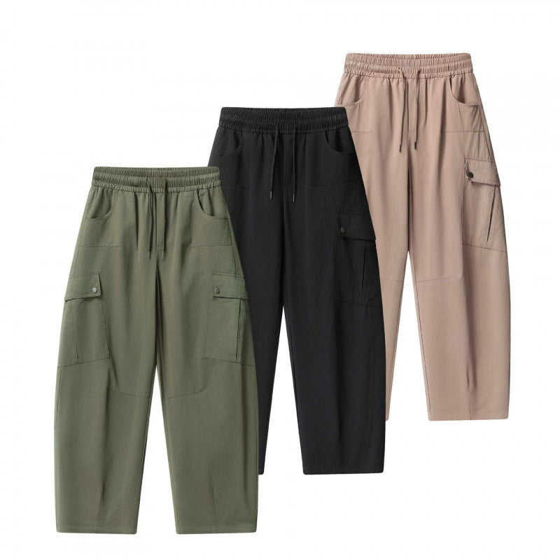 Unisex Loose Cargo Pants with Elastic Waistband, Drawstring and Patch Flap Pockets Fashion Glam