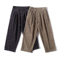 Men's Wide Cord Pants with Pleats, Cropped Cut and Check Pattern Fashion Glam