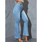 Women's High-waisted Flared Jeans with Pearl Embellishment and Sculpting Stretch waistband Fashion Glam