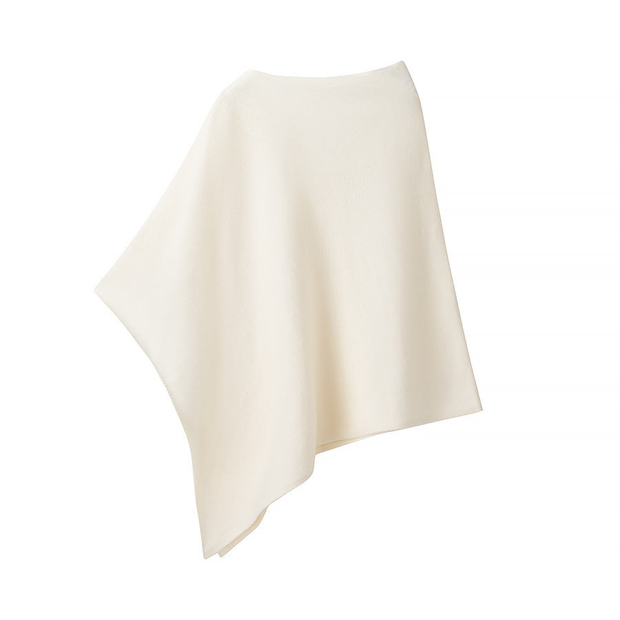 Women Fine Knit Poncho with Asymmetrical Hem and Wide Boat Neck Fashion Glam