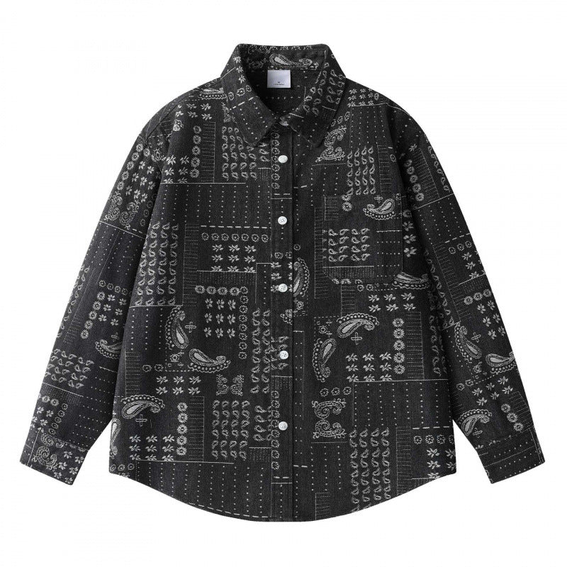 Unisex Boxy Paisley Patchwork Overshirt made of cotton blend with shirt collar and patch breast pocket Fashion Glam