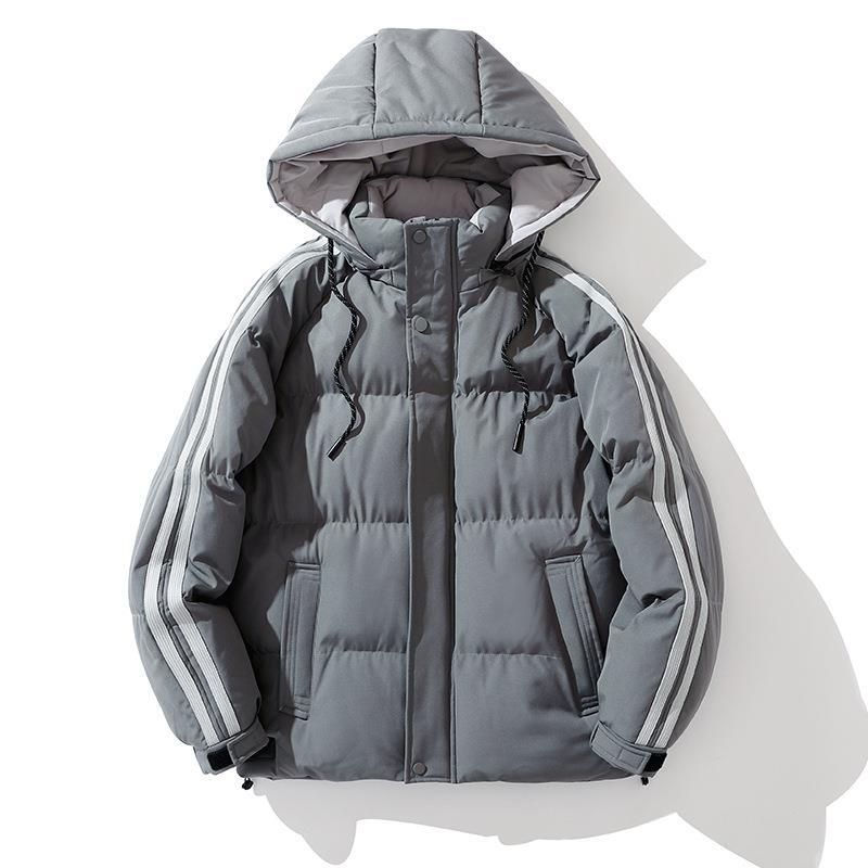 Unisex Padded Hooded Jacket with Drawstring and Contrast Stripes Fashion Glam