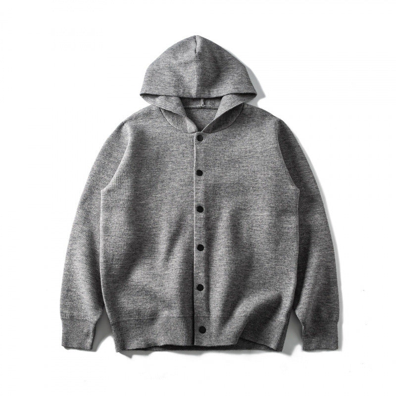 Unisex Hooded Knitted Cardigan with Continuous Button Placket and Ribbed Cuffs Fashion Glam