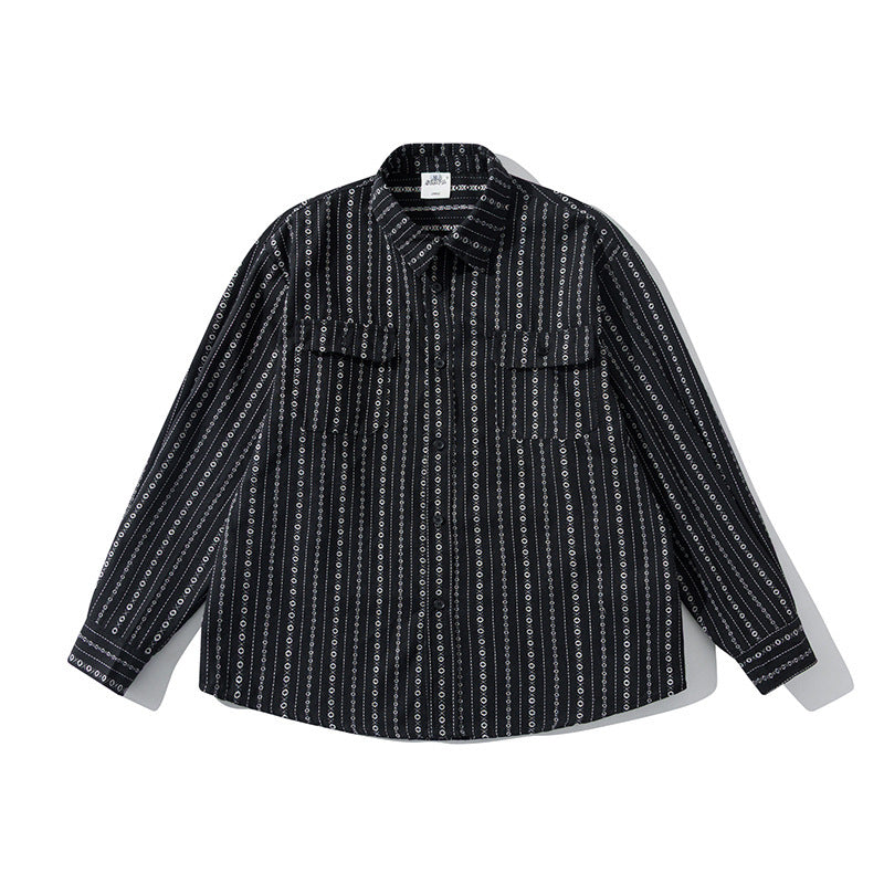 Men's Loose Shirt in Overshirt Style with Graphic Stripe Pattern and Chest Pockets Fashion Glam