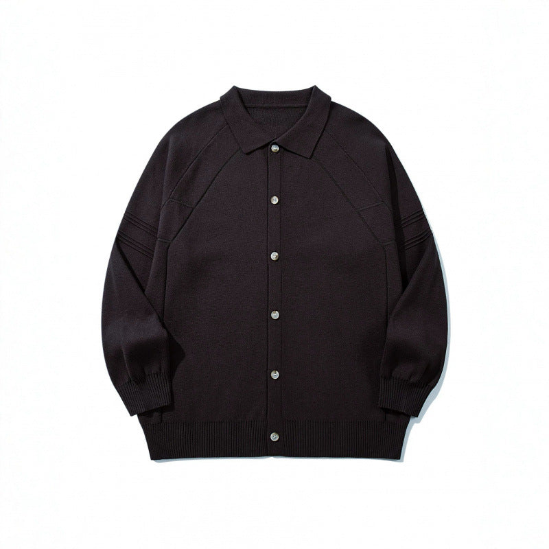 Unisex Boxy Knit Cardigan with Shirt Collar, Raglan Sleeves and Ribbed Hems Fashion Glam