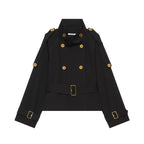 Women's Short Double-Breasted Trench Coat with Waistbelt, Epaulettes and Gold-Colored Details Fashion Glam