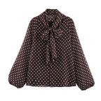 Women's chiffon blouse with bow collar and balloon sleeves Fashion Glam