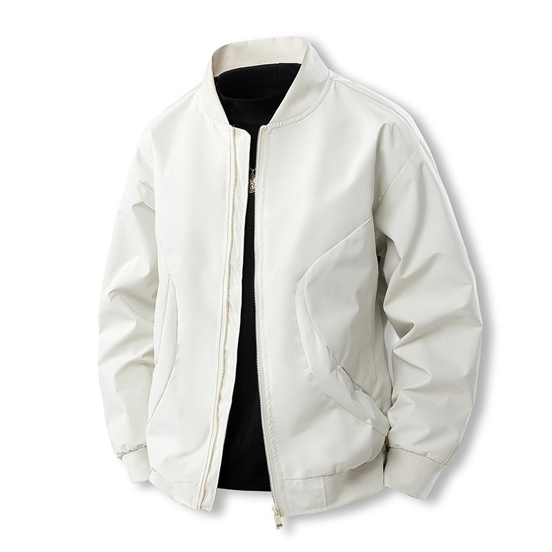 Men's Lightweight Casual Bomber Jacket in Clean Look with Stand Collar and Ribbed Cuffs Fashion Glam
