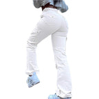 Women’s high-waisted cargo jeans with flared hem and functional flap pockets Fashion Glam