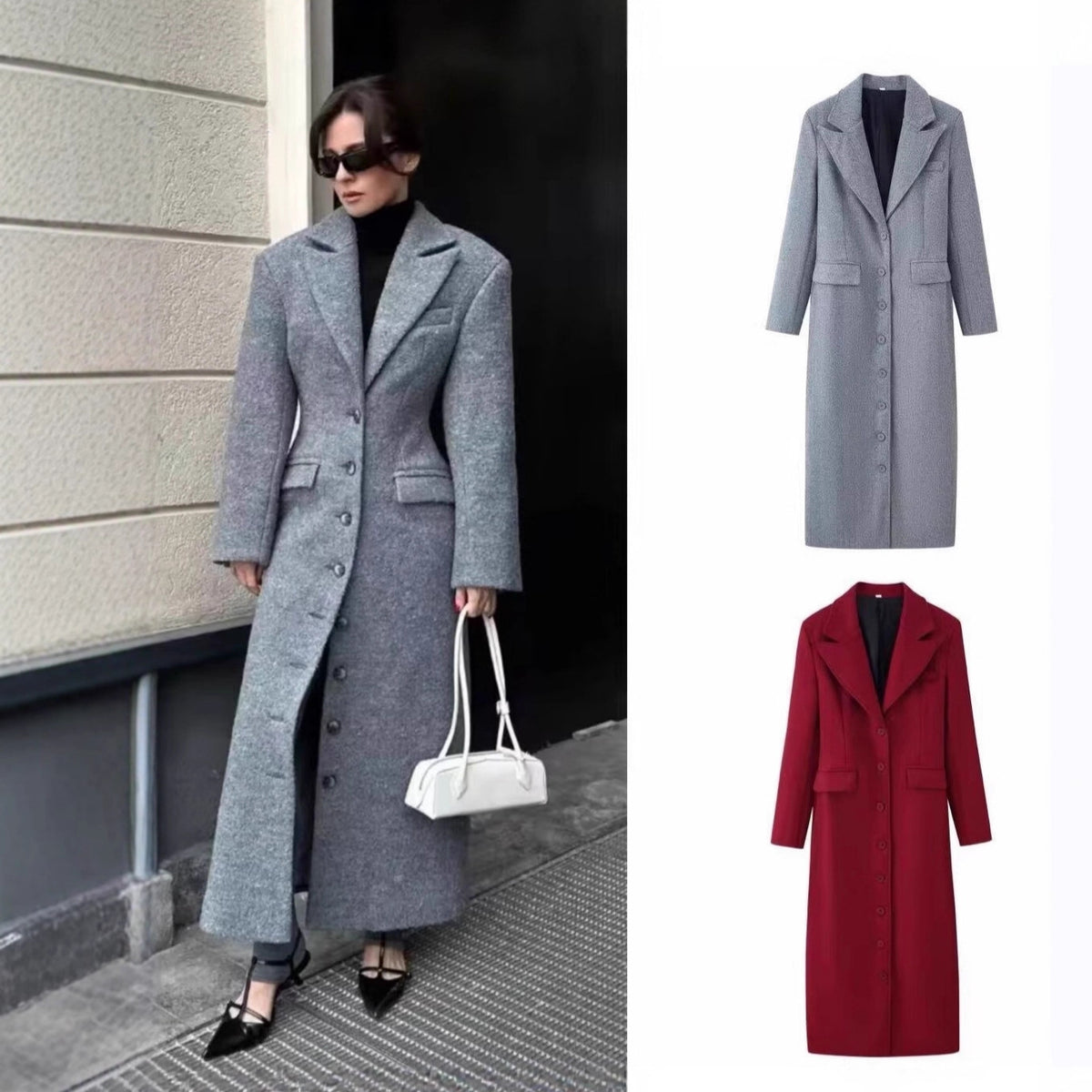 Ladies Longline Wool Blend Coat with Shawl Collar and Flap Pockets Fashion Glam